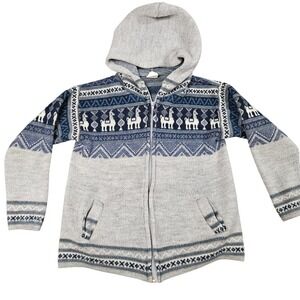 Artesanias Tuntaquimba Wool Zip Hoodie Sweater Llama Pattern Made in Ecuador‎